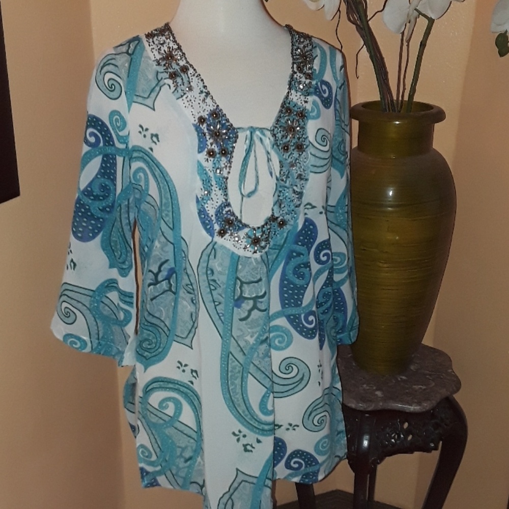 Dimri blue paisley jeweled tunic sz S